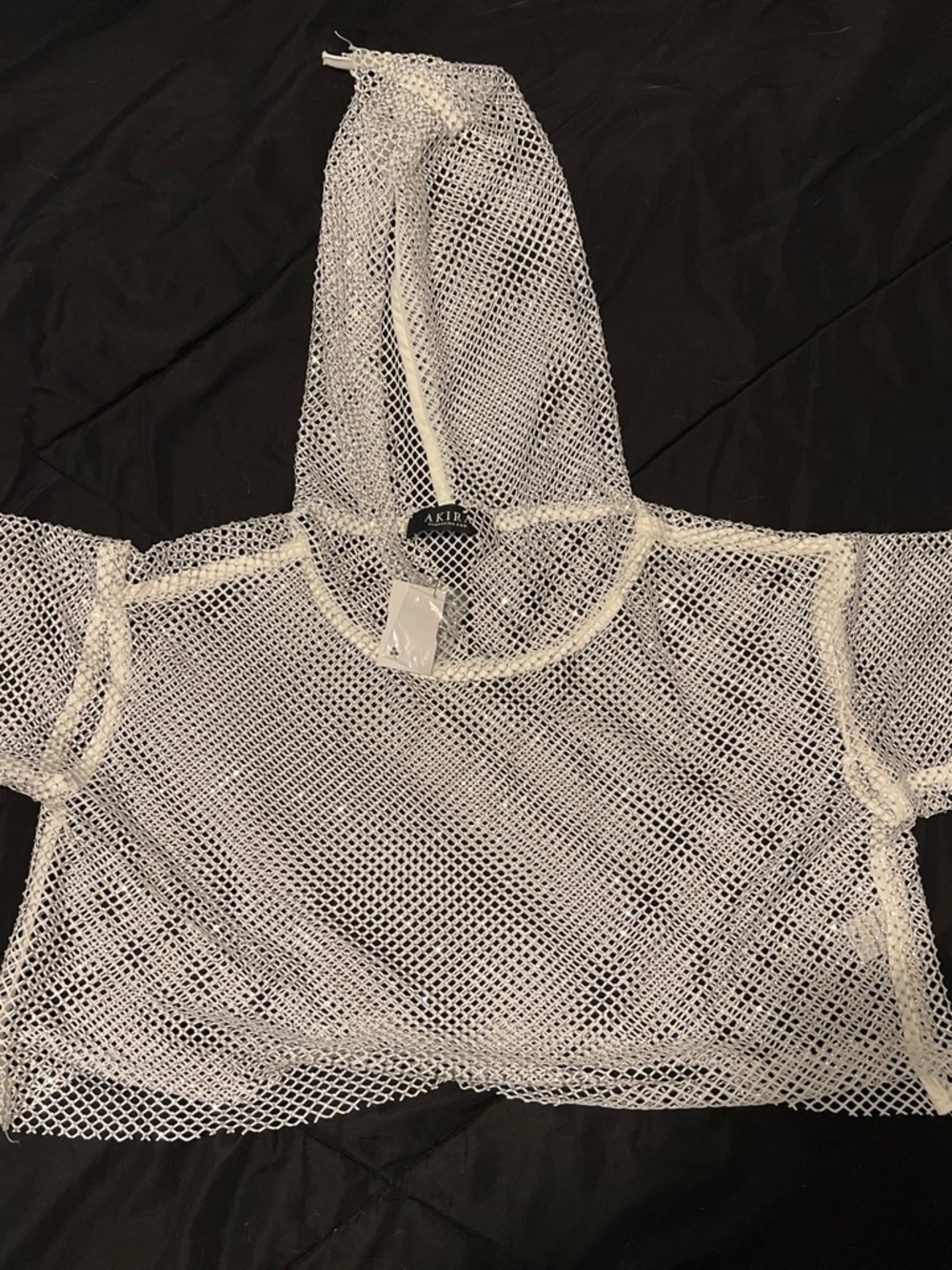 AKIRA White Mesh Hooded Crop Top